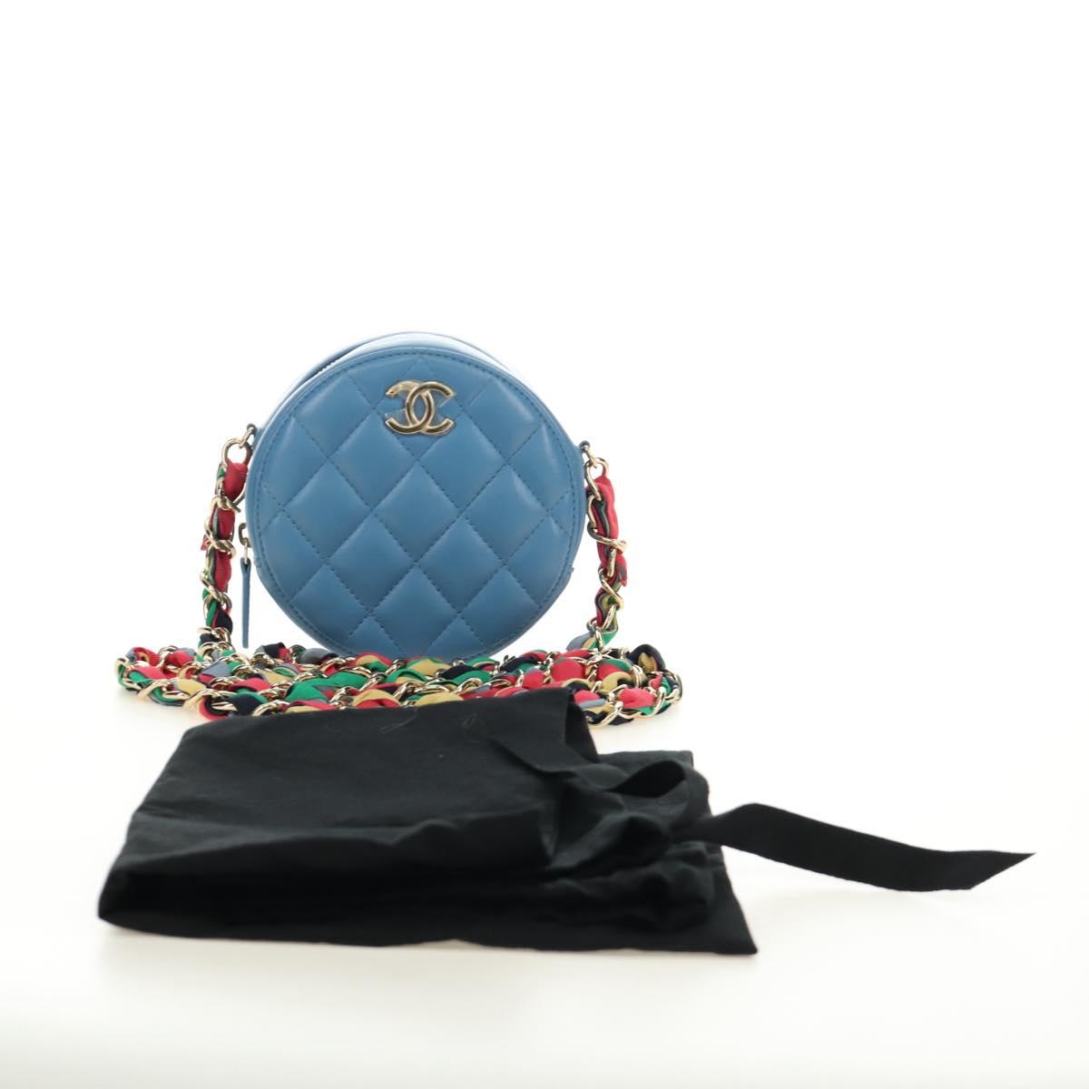 CHANEL Matelasse Chain Shoulder Bag Lamb Skin Light Blue Gold CC Auth 184868SM