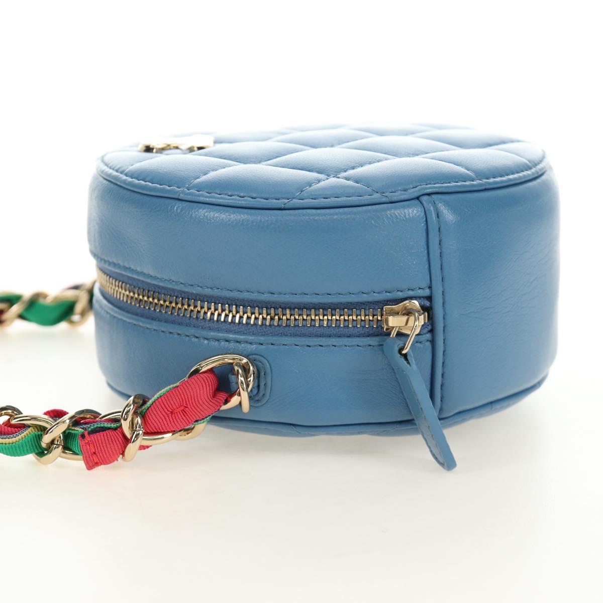 CHANEL Matelasse Chain Shoulder Bag Lamb Skin Light Blue Gold CC Auth 184868SM