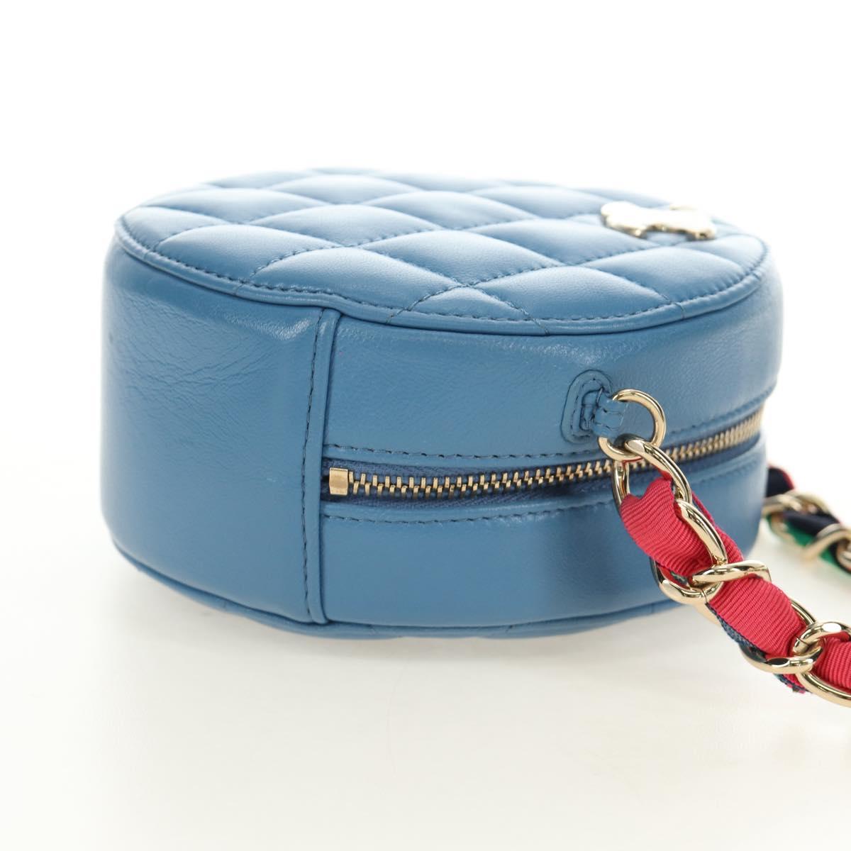 CHANEL Matelasse Chain Shoulder Bag Lamb Skin Light Blue Gold CC Auth 184868SM
