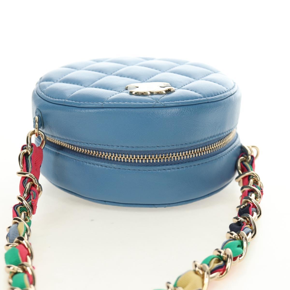 CHANEL Matelasse Chain Shoulder Bag Lamb Skin Light Blue Gold CC Auth 184868SM