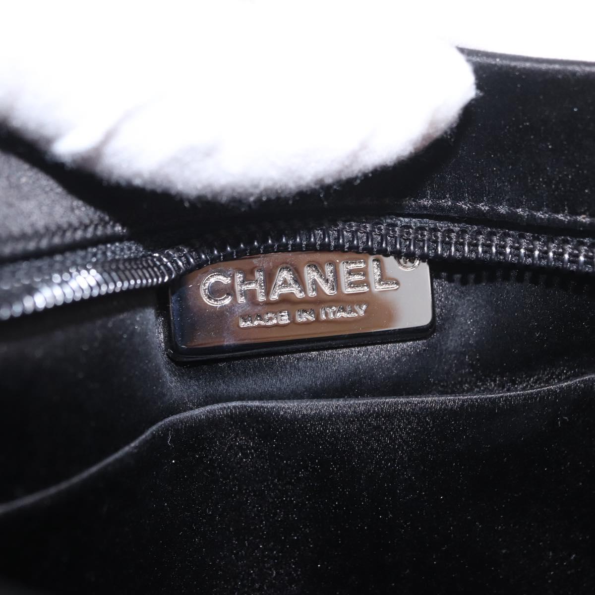 CHANEL Camelia Chain Shoulder Bag Satin Black Silver CC Auth 184869SM