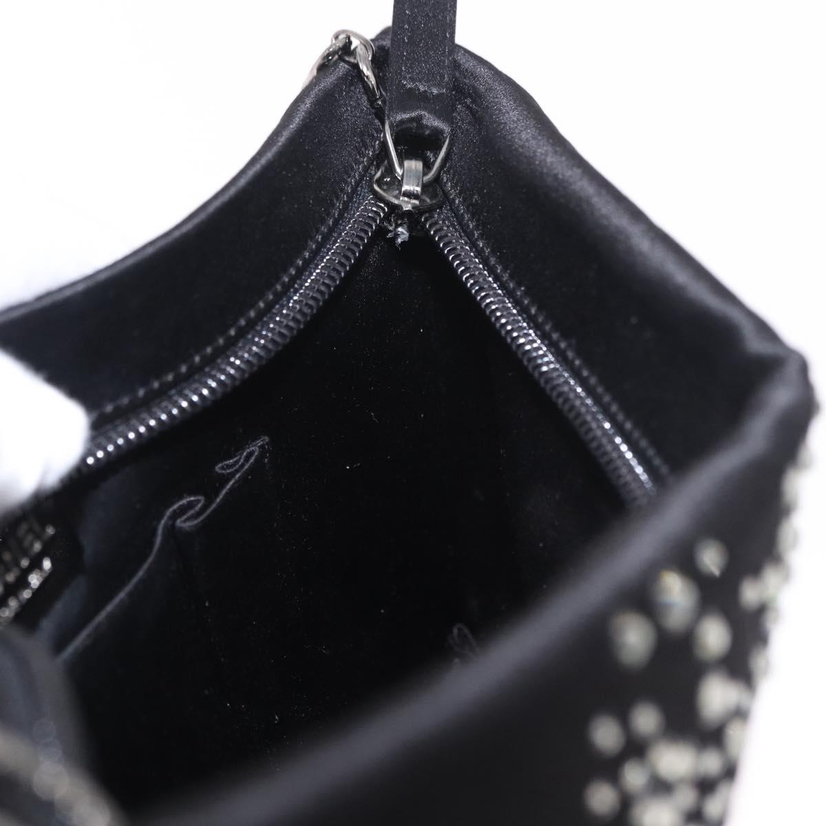 CHANEL Camelia Chain Shoulder Bag Satin Black Silver CC Auth 184869SM