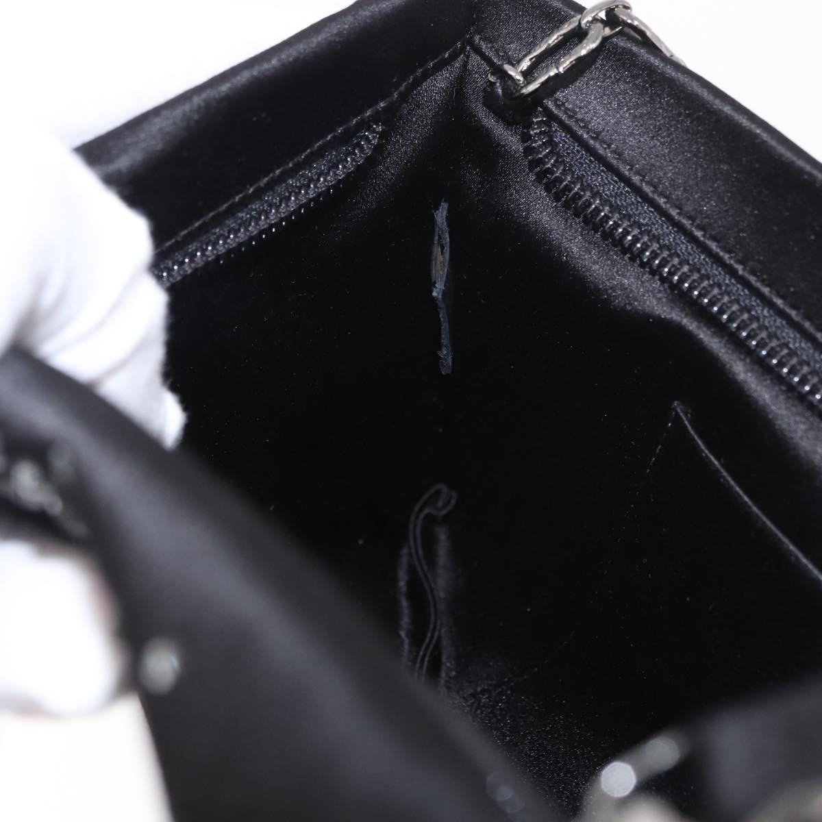 CHANEL Camelia Chain Shoulder Bag Satin Black Silver CC Auth 184869SM