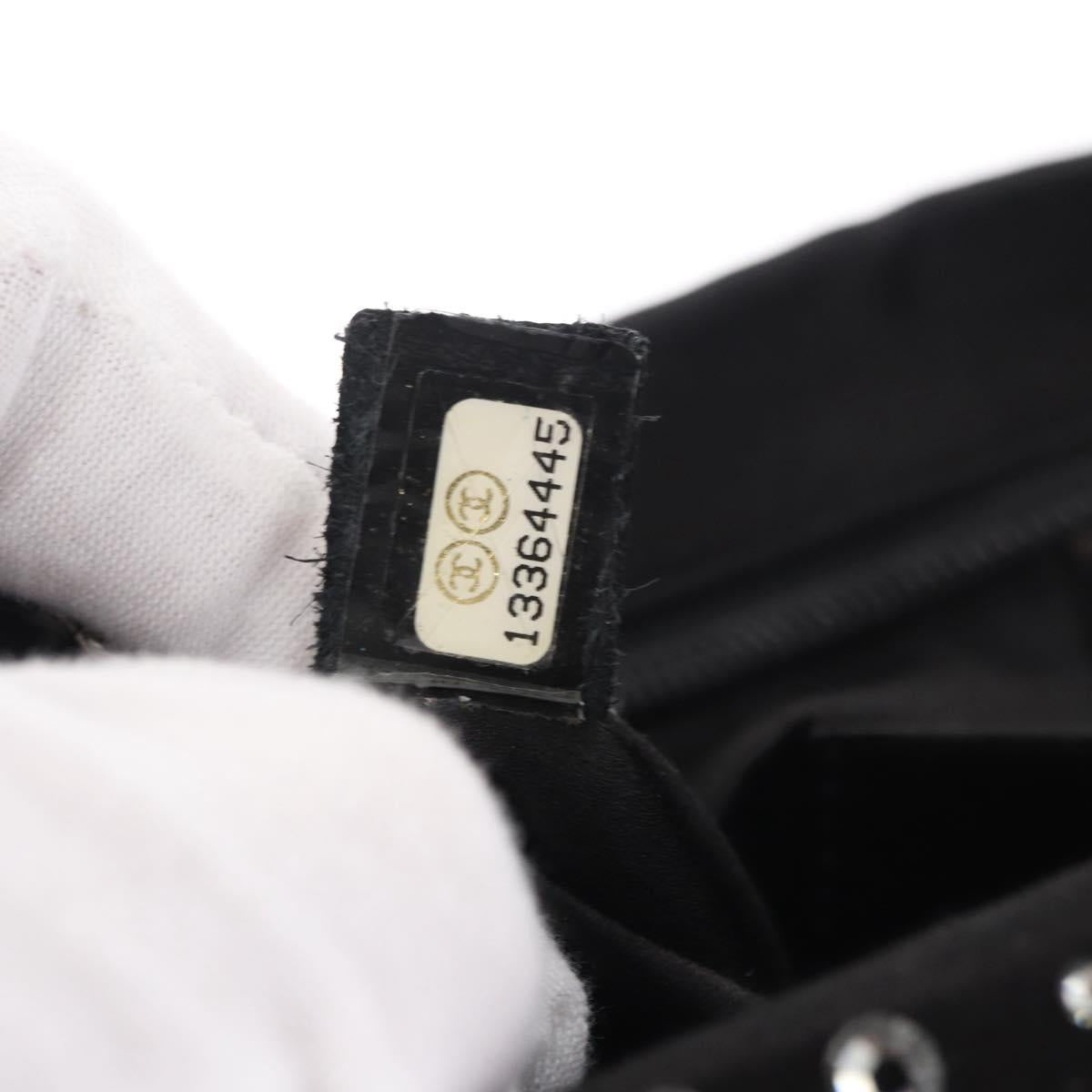 CHANEL Camelia Chain Shoulder Bag Satin Black Silver CC Auth 184869SM
