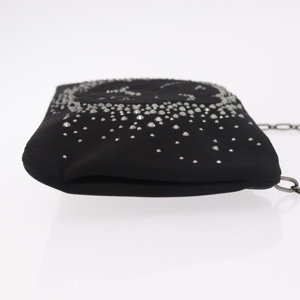 CHANEL Camelia Chain Shoulder Bag Satin Black Silver CC Auth 184869SM