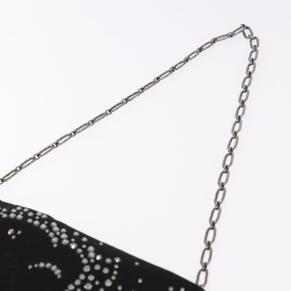 CHANEL Camelia Chain Shoulder Bag Satin Black Silver CC Auth 184869SM