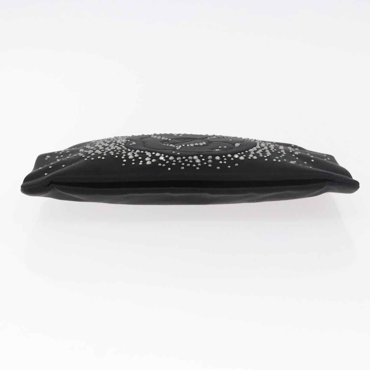 CHANEL Camelia Chain Shoulder Bag Satin Black Silver CC Auth 184869SM