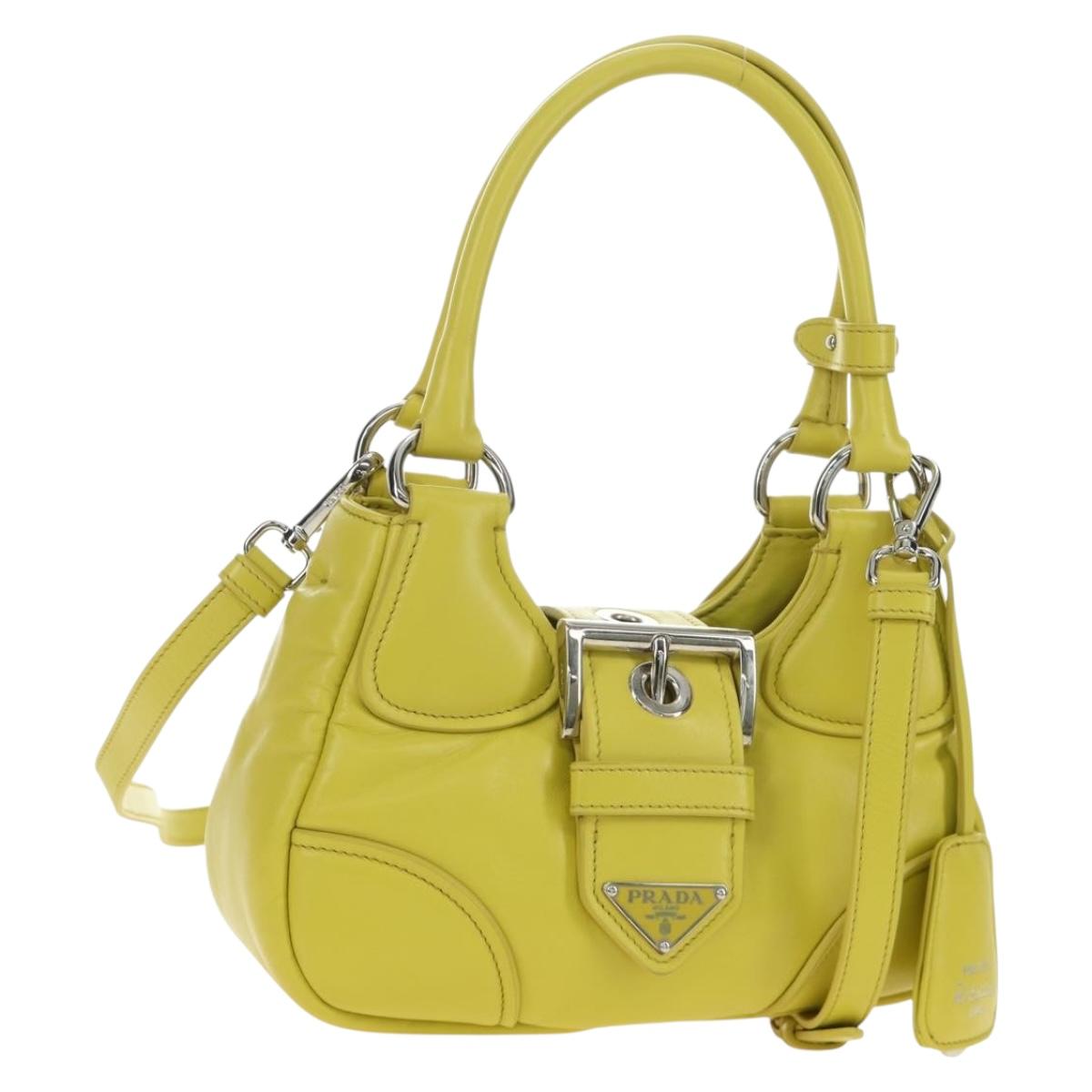 PRADA Hand Bag Leather 2way Yellow Silver Auth 184870SAM
