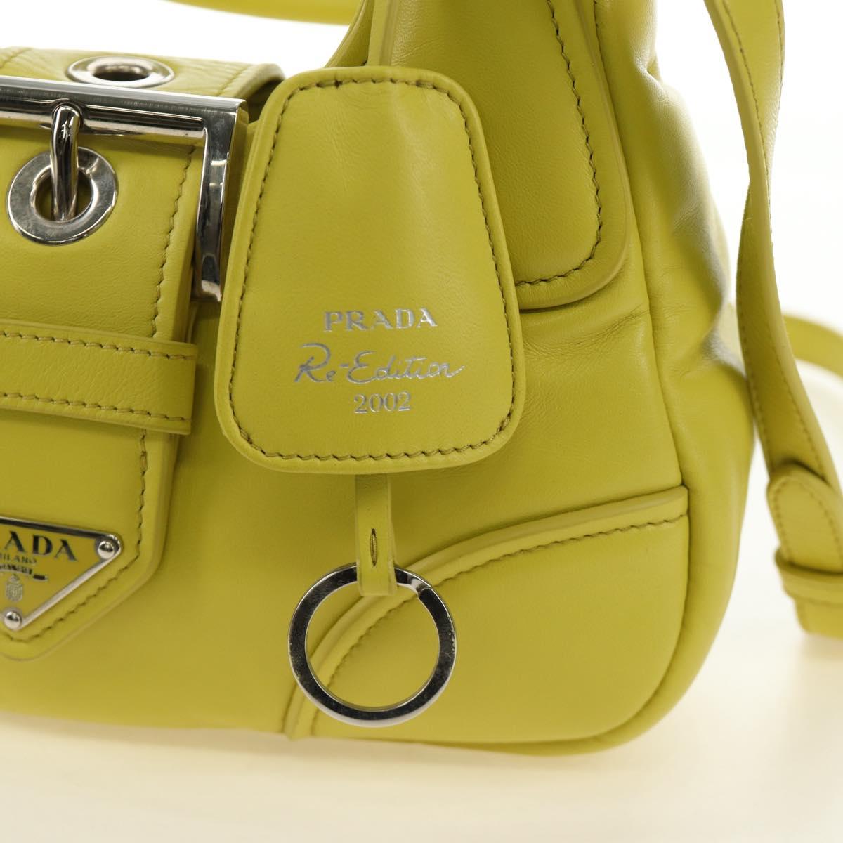 PRADA Hand Bag Leather 2way Yellow Silver Auth 184870SAM