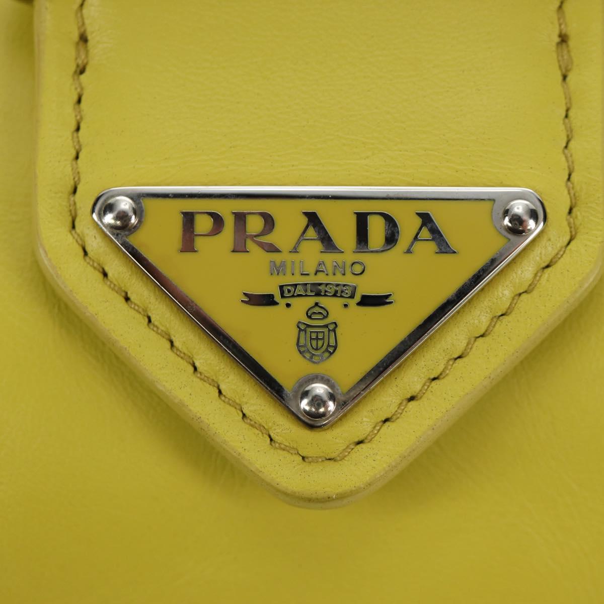 PRADA Hand Bag Leather 2way Yellow Silver Auth 184870SAM
