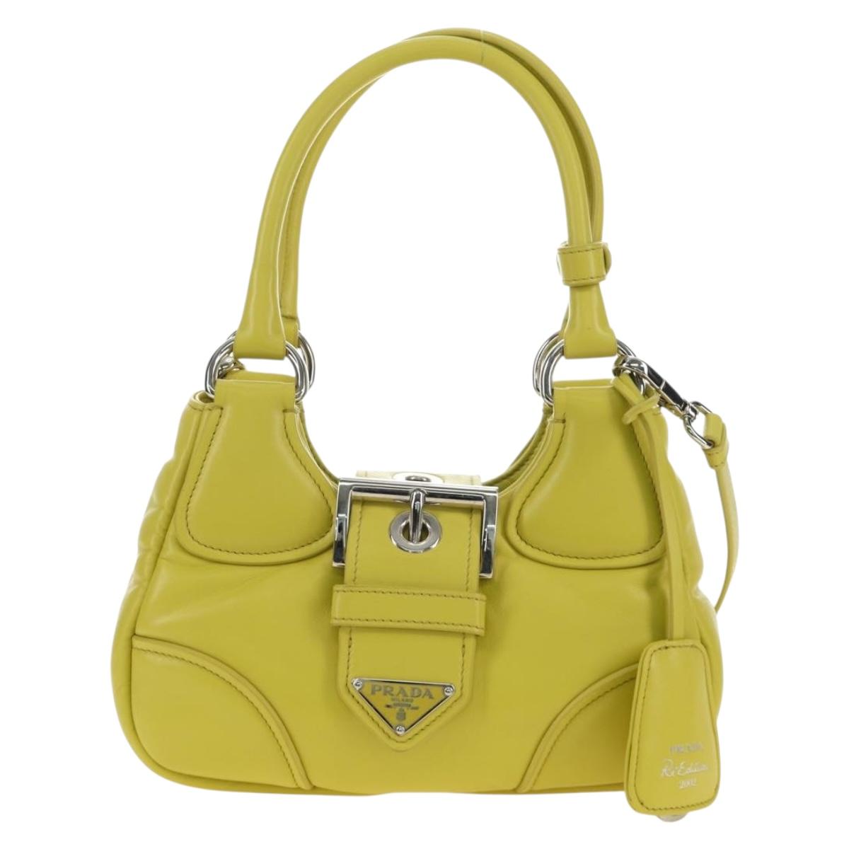 PRADA Hand Bag Leather 2way Yellow Silver Auth 184870SAM