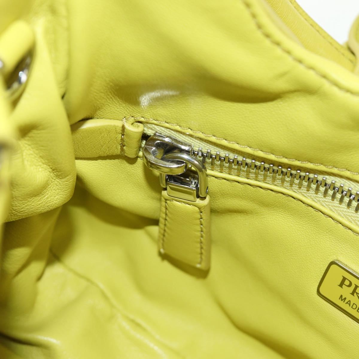 PRADA Hand Bag Leather 2way Yellow Silver Auth 184870SAM