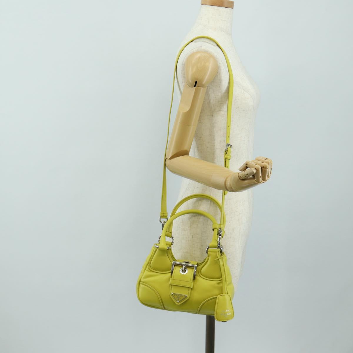 PRADA Hand Bag Leather 2way Yellow Silver Auth 184870SAM