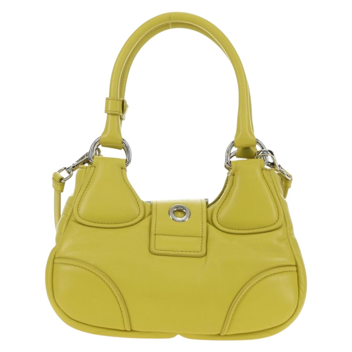 PRADA Hand Bag Leather 2way Yellow Silver Auth 184870SAM