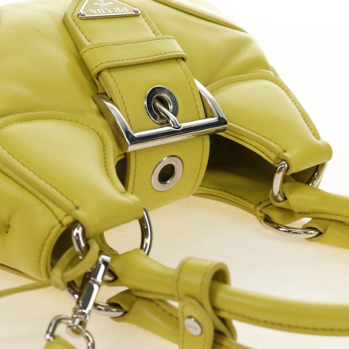 PRADA Hand Bag Leather 2way Yellow Silver Auth 184870SAM