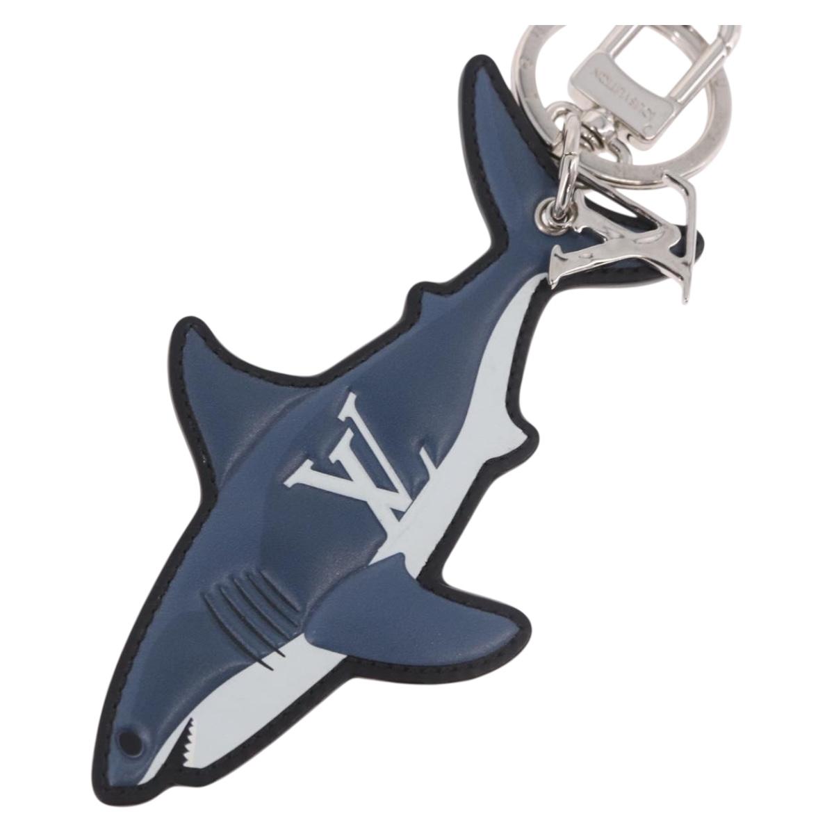 LOUIS VUITTON Porte Cles LV Shark Charm Leather Blue MP2978 LV Auth 184879M