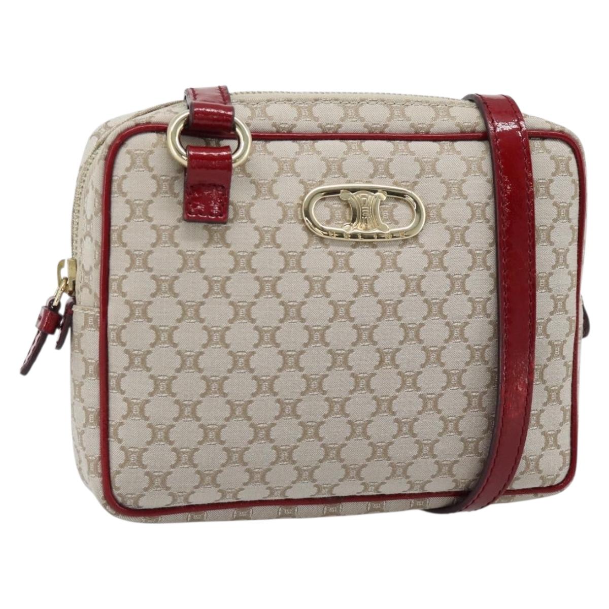 CELINE Macadam Canvas Shoulder Bag Beige Gold Auth 184882V