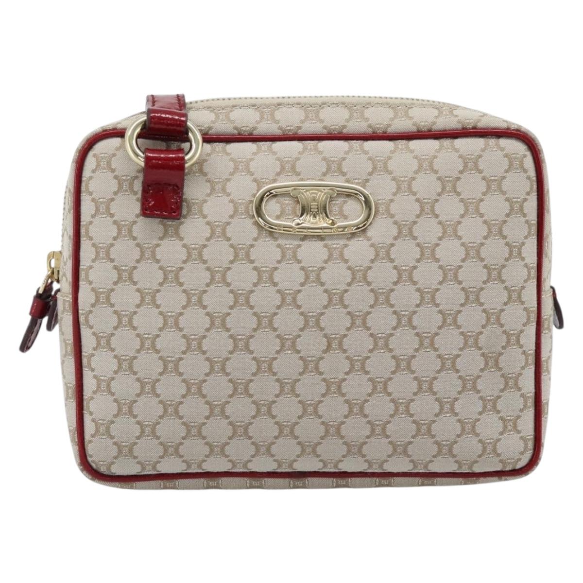 CELINE Macadam Canvas Shoulder Bag Beige Gold Auth 184882V