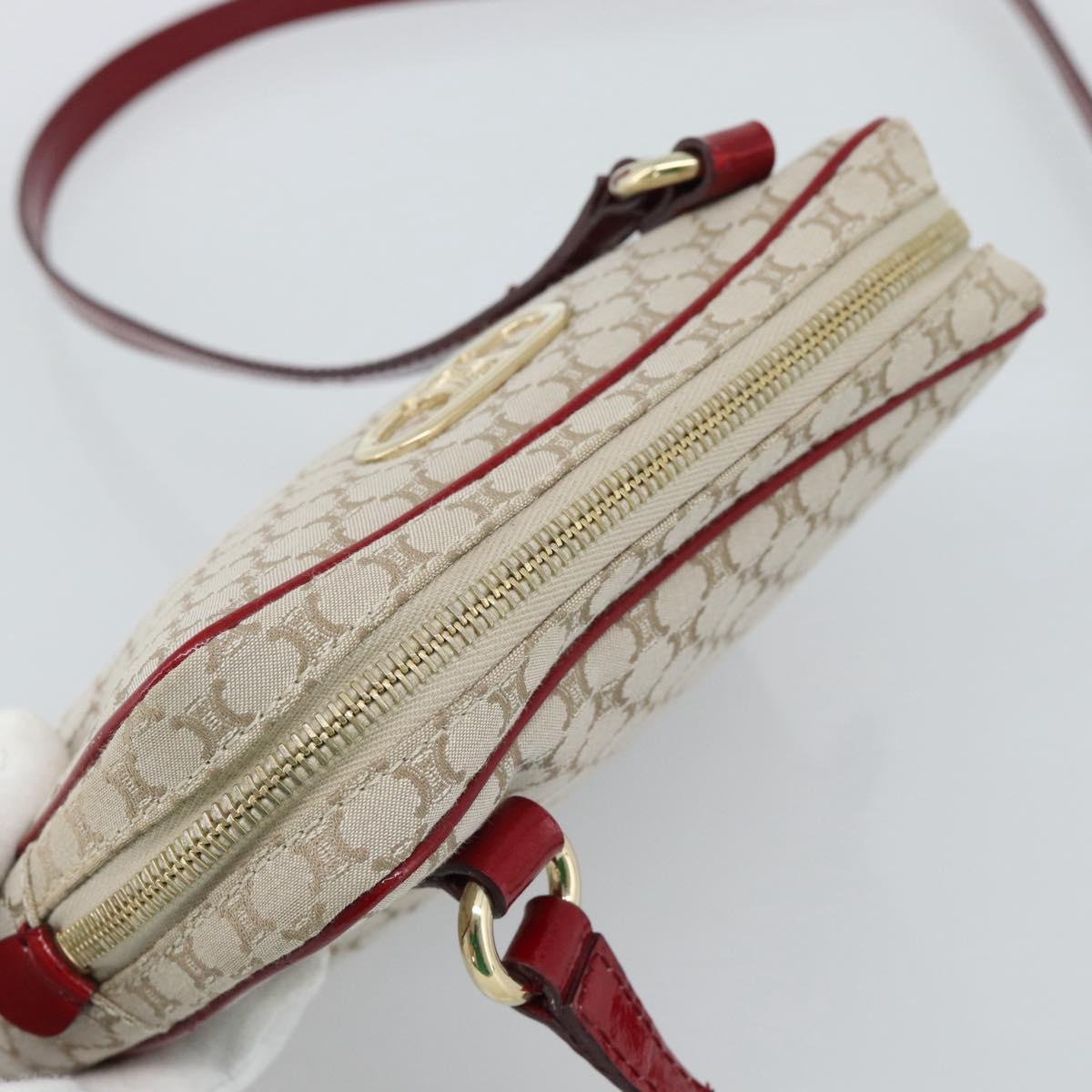 CELINE Macadam Canvas Shoulder Bag Beige Gold Auth 184882V