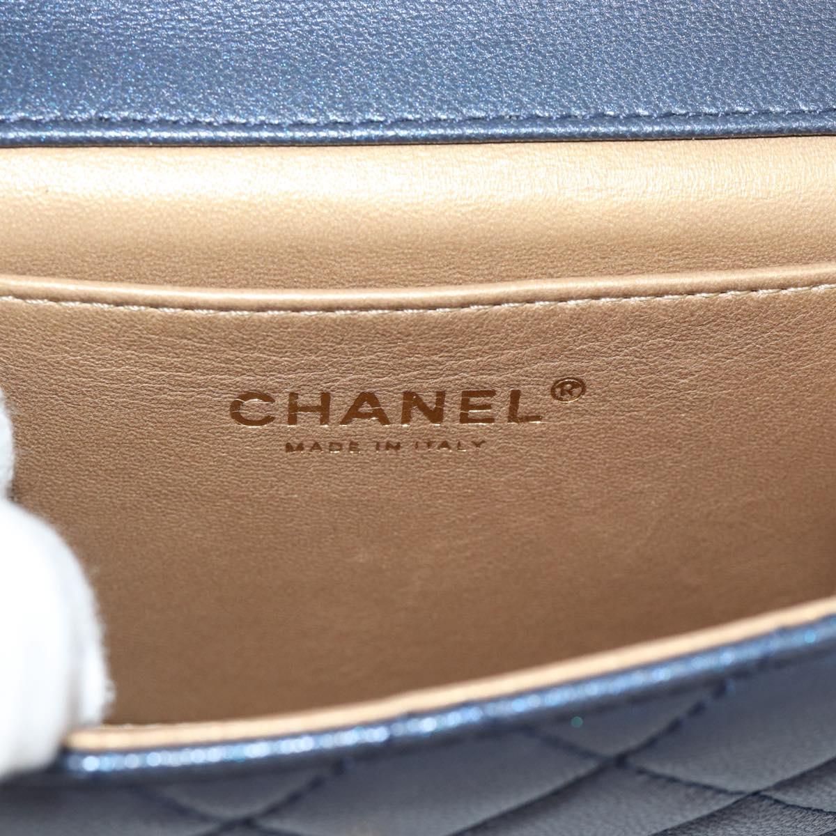 CHANEL Matelasse Shoulder Bag Lamb Skin Navy Gold CC Auth 184896SAM