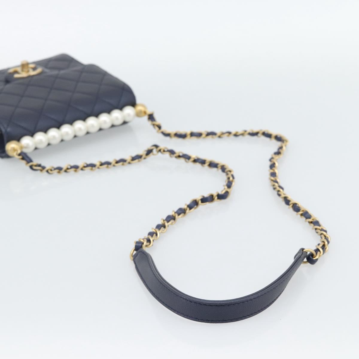 CHANEL Matelasse Shoulder Bag Lamb Skin Navy Gold CC Auth 184896SAM
