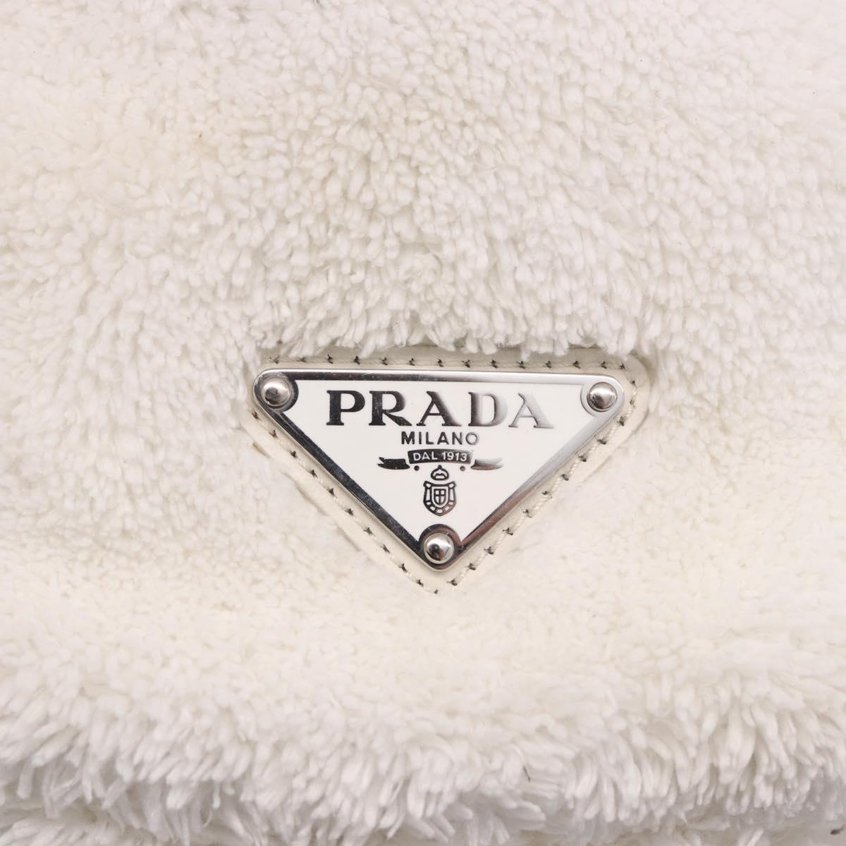 PRADA Tote Bag Pile White Silver Auth 184897V