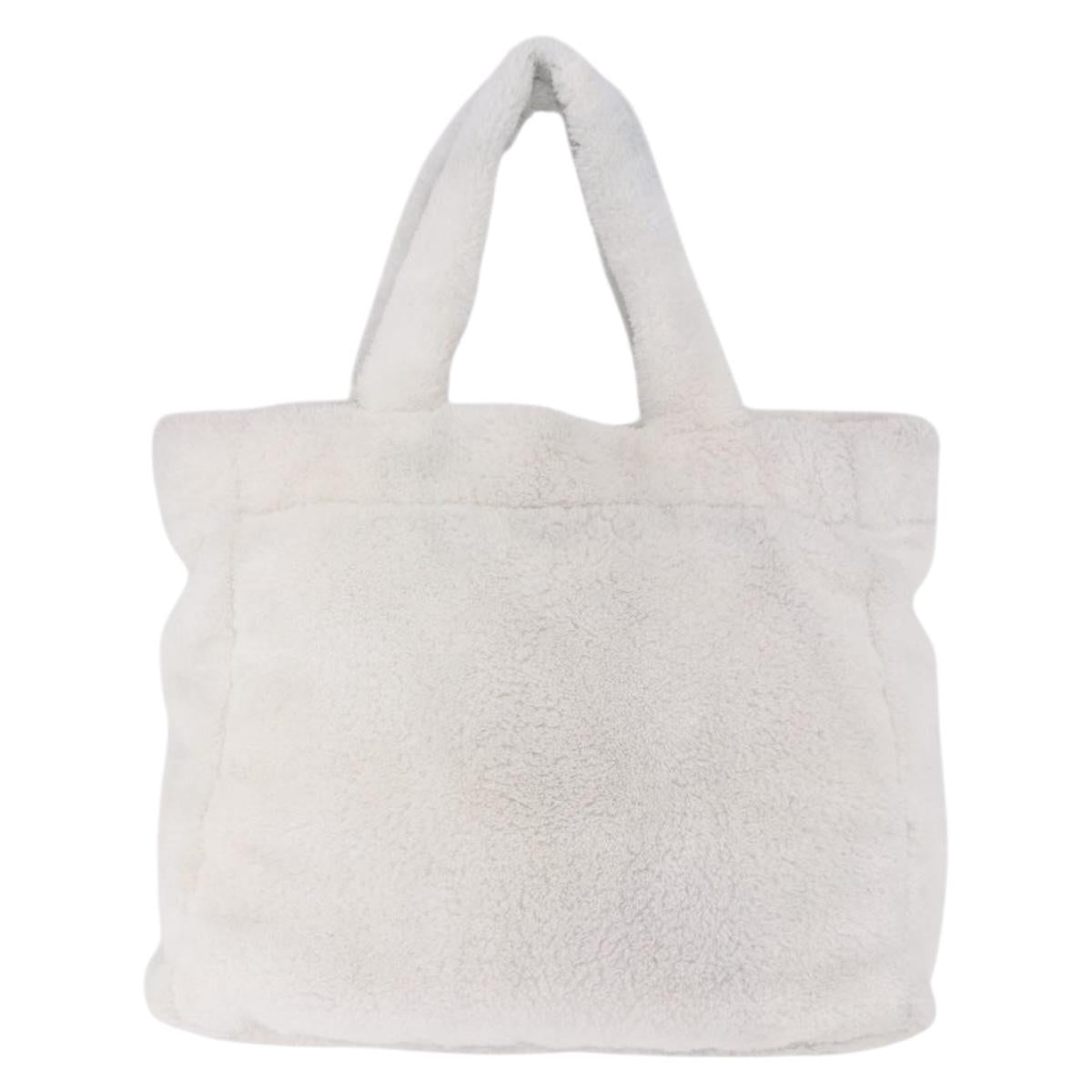 PRADA Tote Bag Pile White Silver Auth 184897V