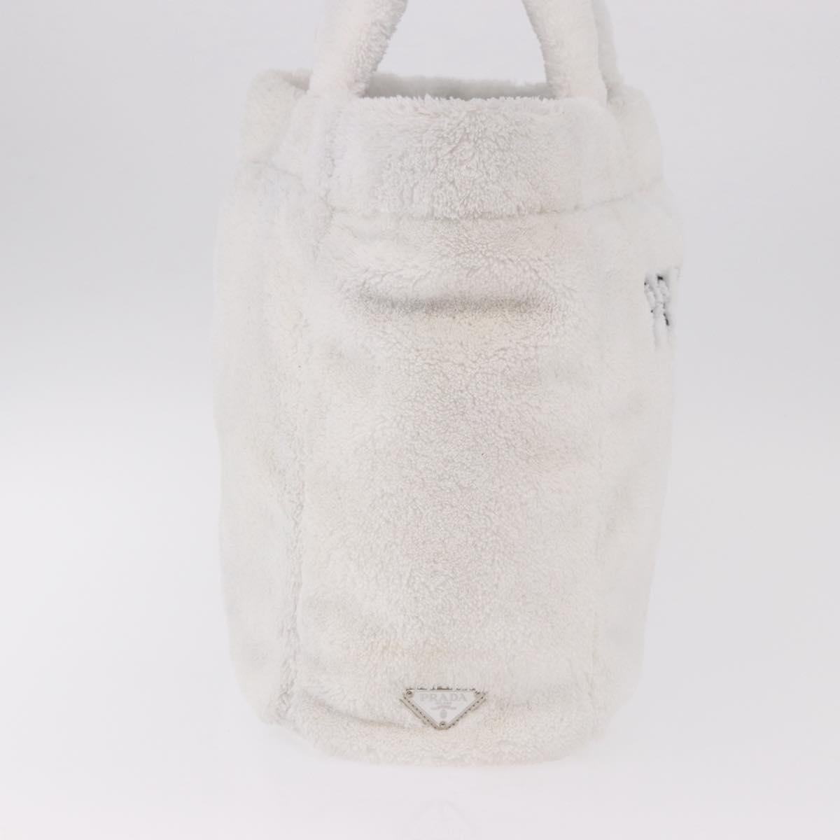 PRADA Tote Bag Pile White Silver Auth 184897V