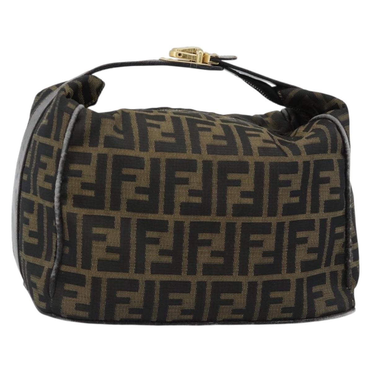 FENDI Zucca Canvas Vanity Hand Bag Black Brown Auth 184898