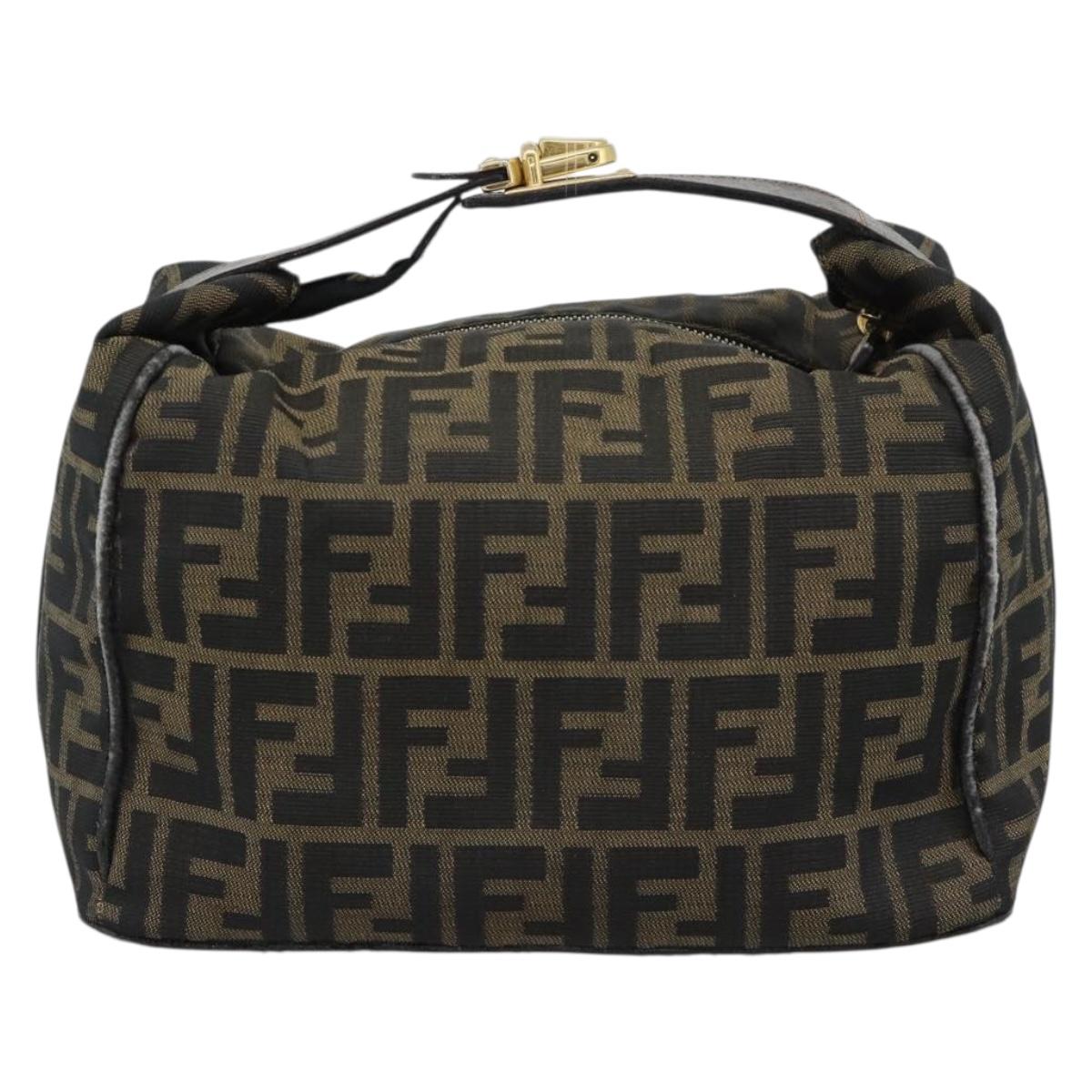 FENDI Zucca Canvas Vanity Hand Bag Black Brown Auth 184898