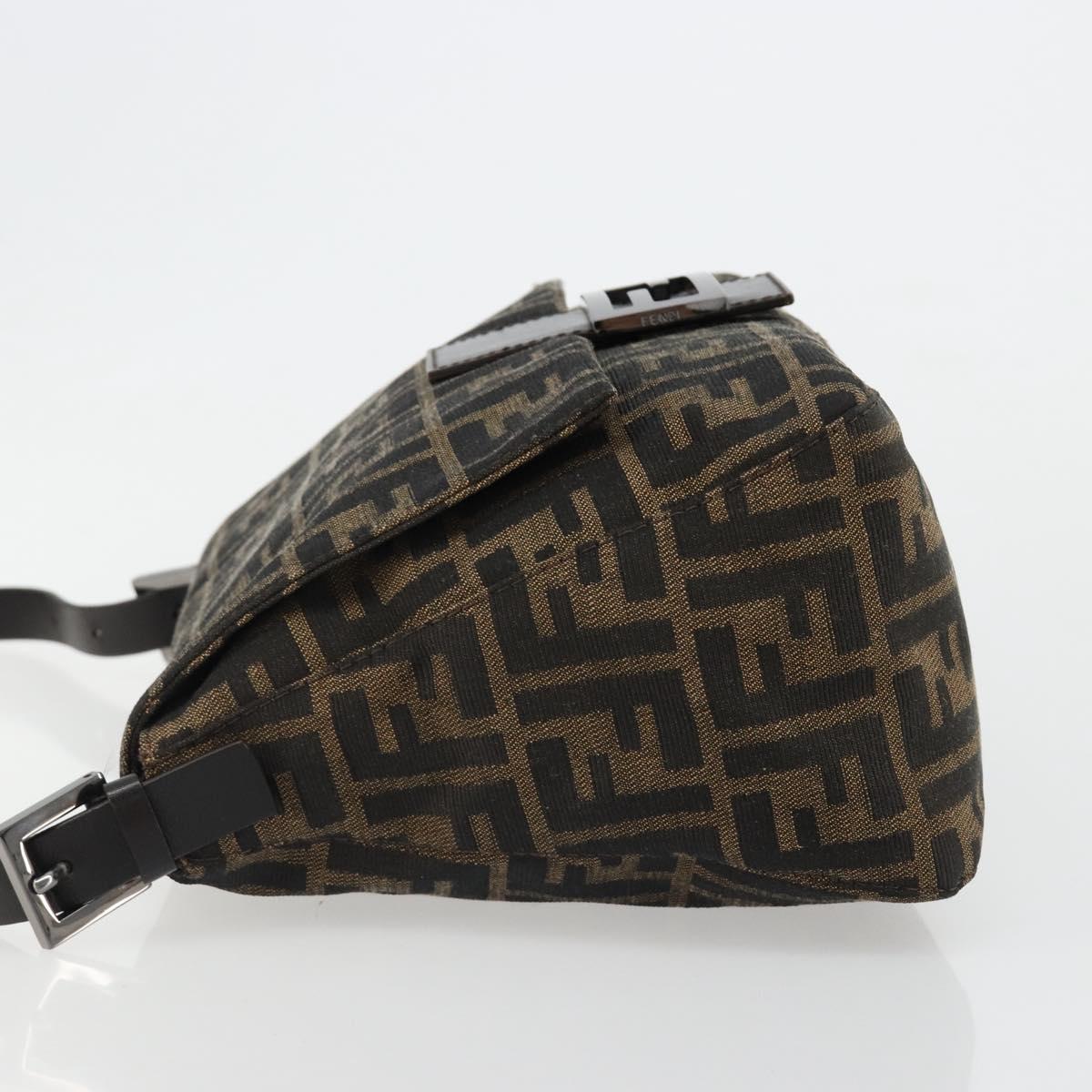 FENDI Zucca Canvas Mamma Baguette Shoulder Bag Black Brown Auth 184903SAM