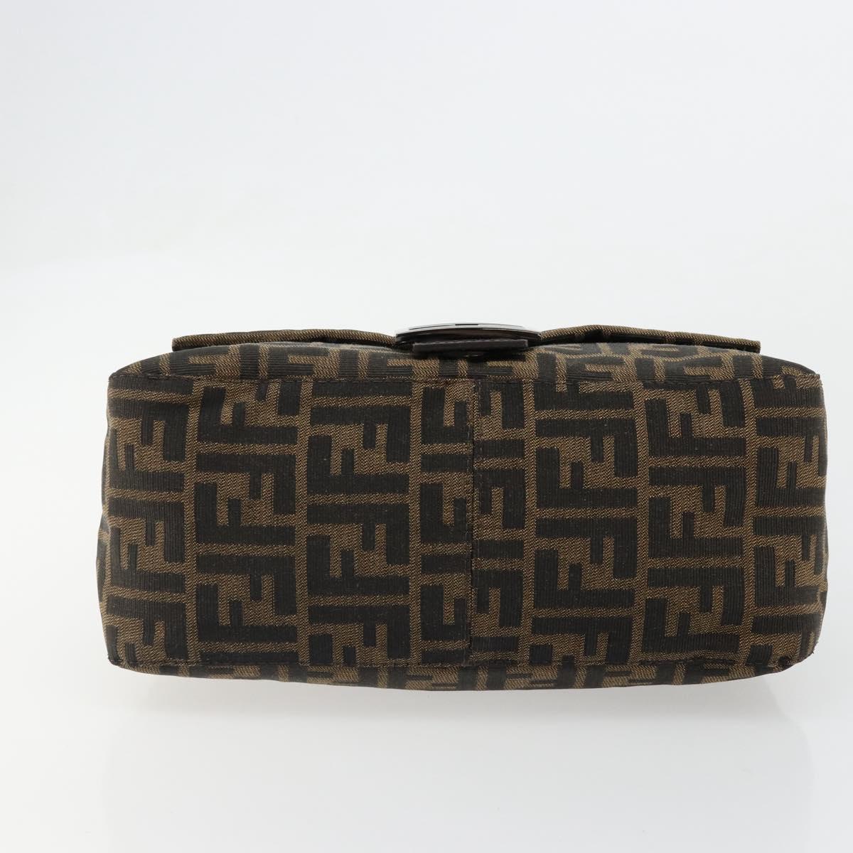 FENDI Zucca Canvas Mamma Baguette Shoulder Bag Black Brown Auth 184903SAM