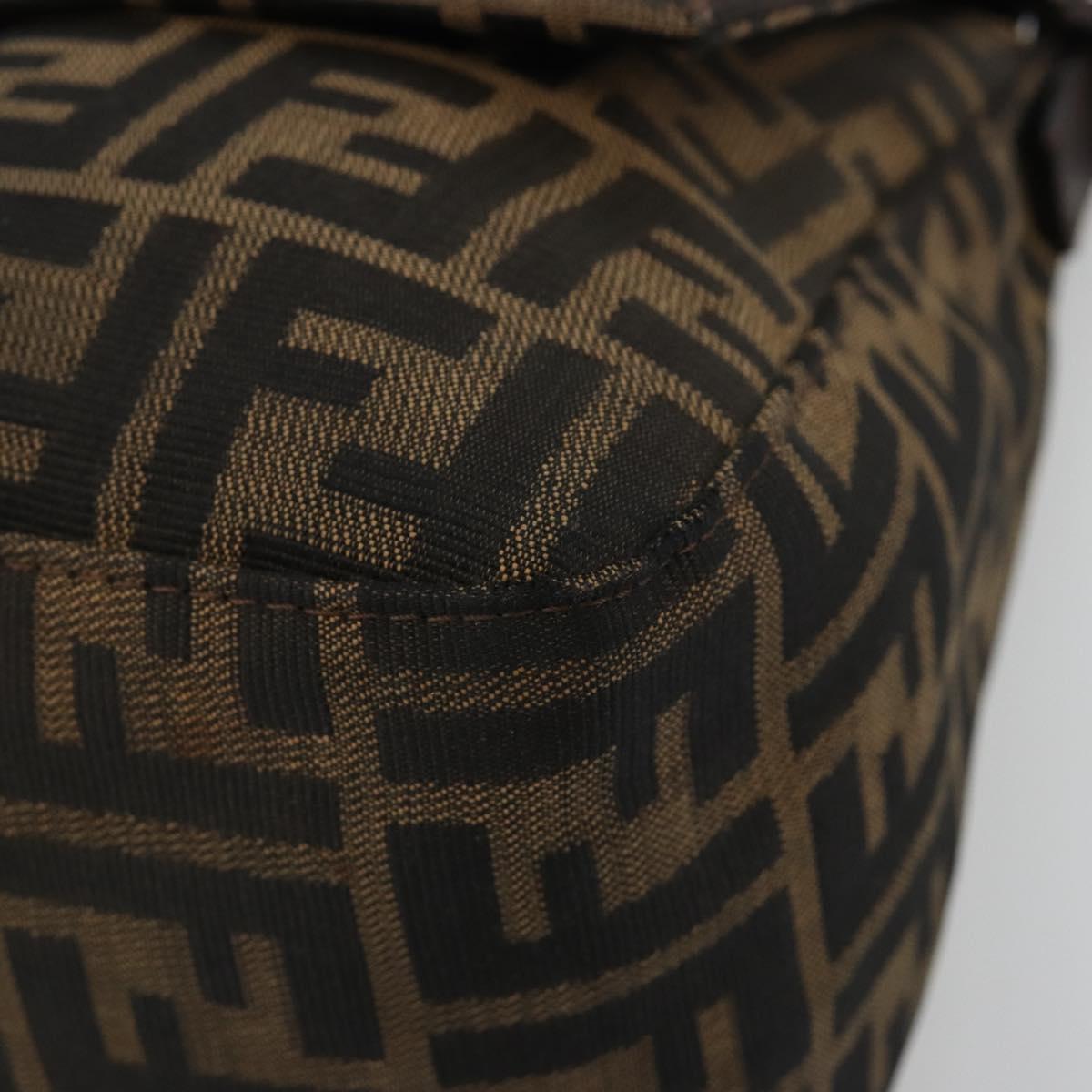 FENDI Zucca Canvas Mamma Baguette Shoulder Bag Black Brown Auth 184905SAM