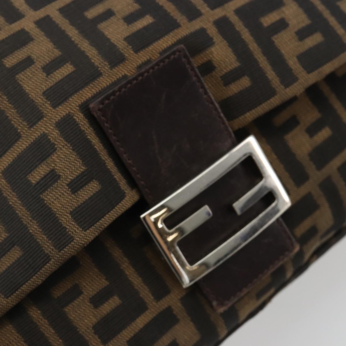 FENDI Zucca Canvas Mamma Baguette Shoulder Bag Black Brown Auth 184905SAM