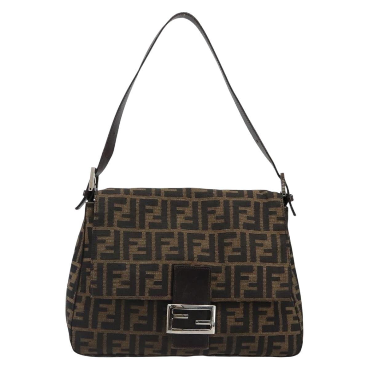 FENDI Zucca Canvas Mamma Baguette Shoulder Bag Black Brown Auth 184905SAM