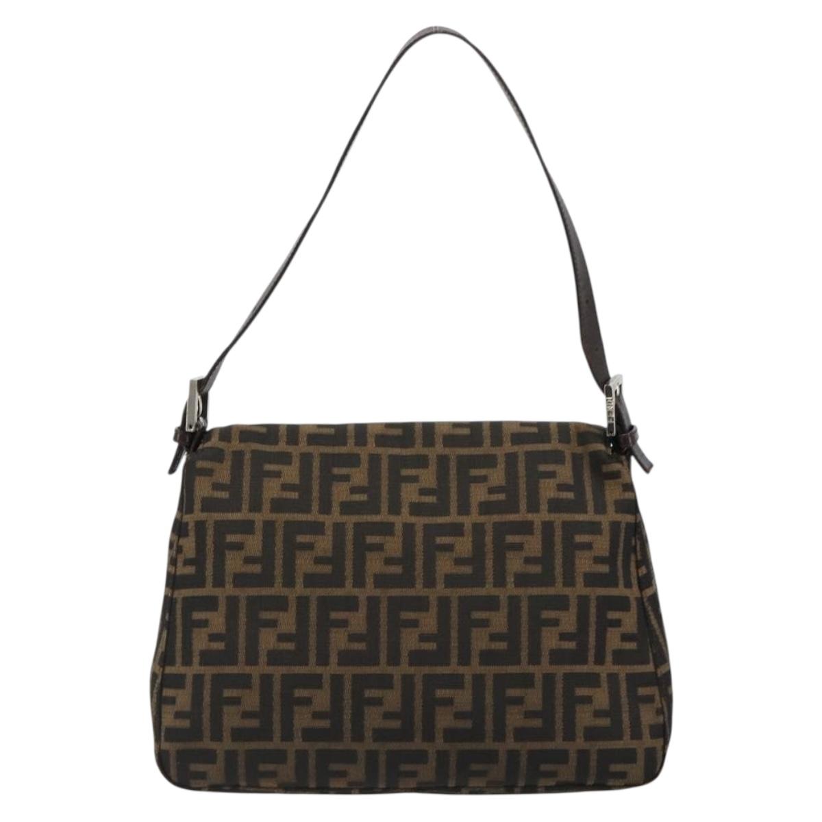 FENDI Zucca Canvas Mamma Baguette Shoulder Bag Black Brown Auth 184905SAM