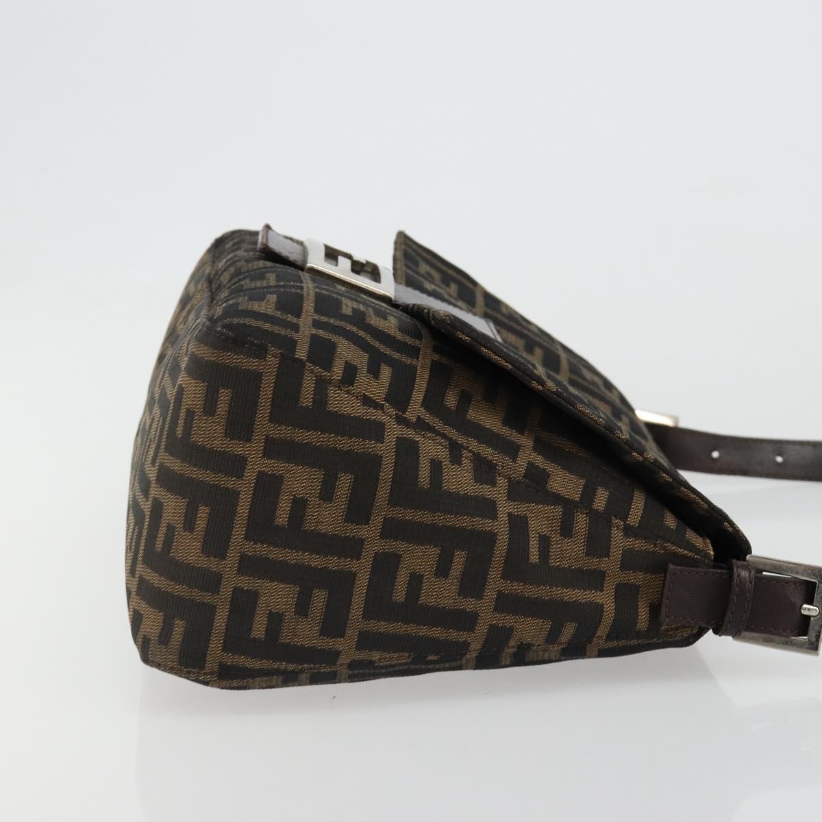 FENDI Zucca Canvas Mamma Baguette Shoulder Bag Black Brown Auth 184905SAM