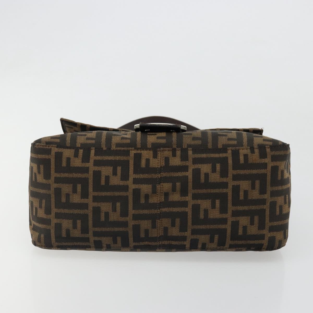 FENDI Zucca Canvas Mamma Baguette Shoulder Bag Black Brown Auth 184905SAM