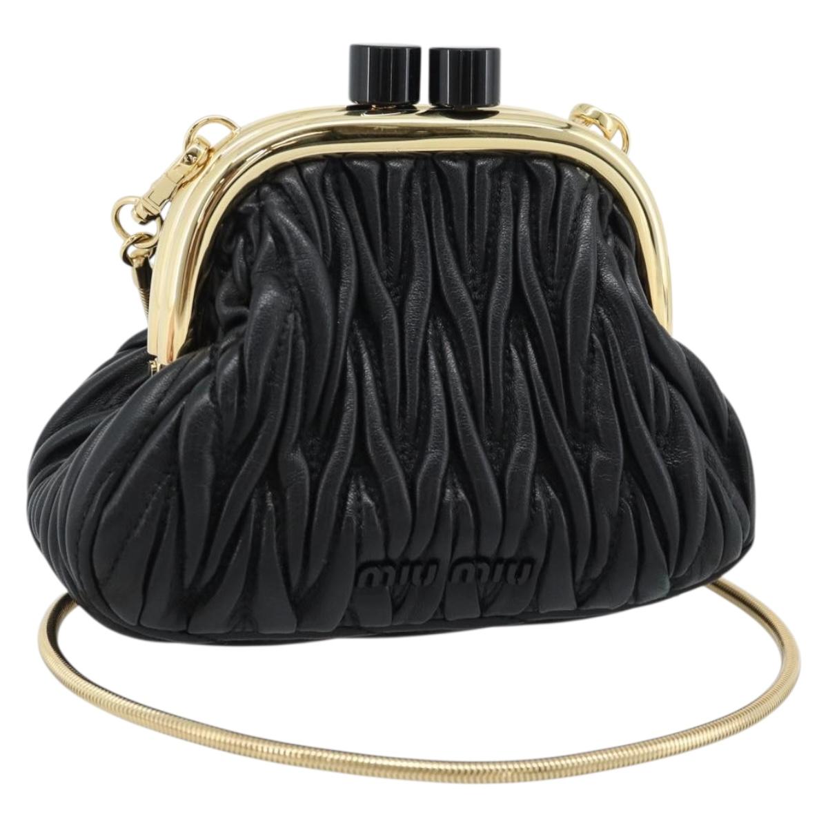 Miu Miu Bell Matelasse Chain Shoulder Bag Leather Black Gold Auth 184906SAM