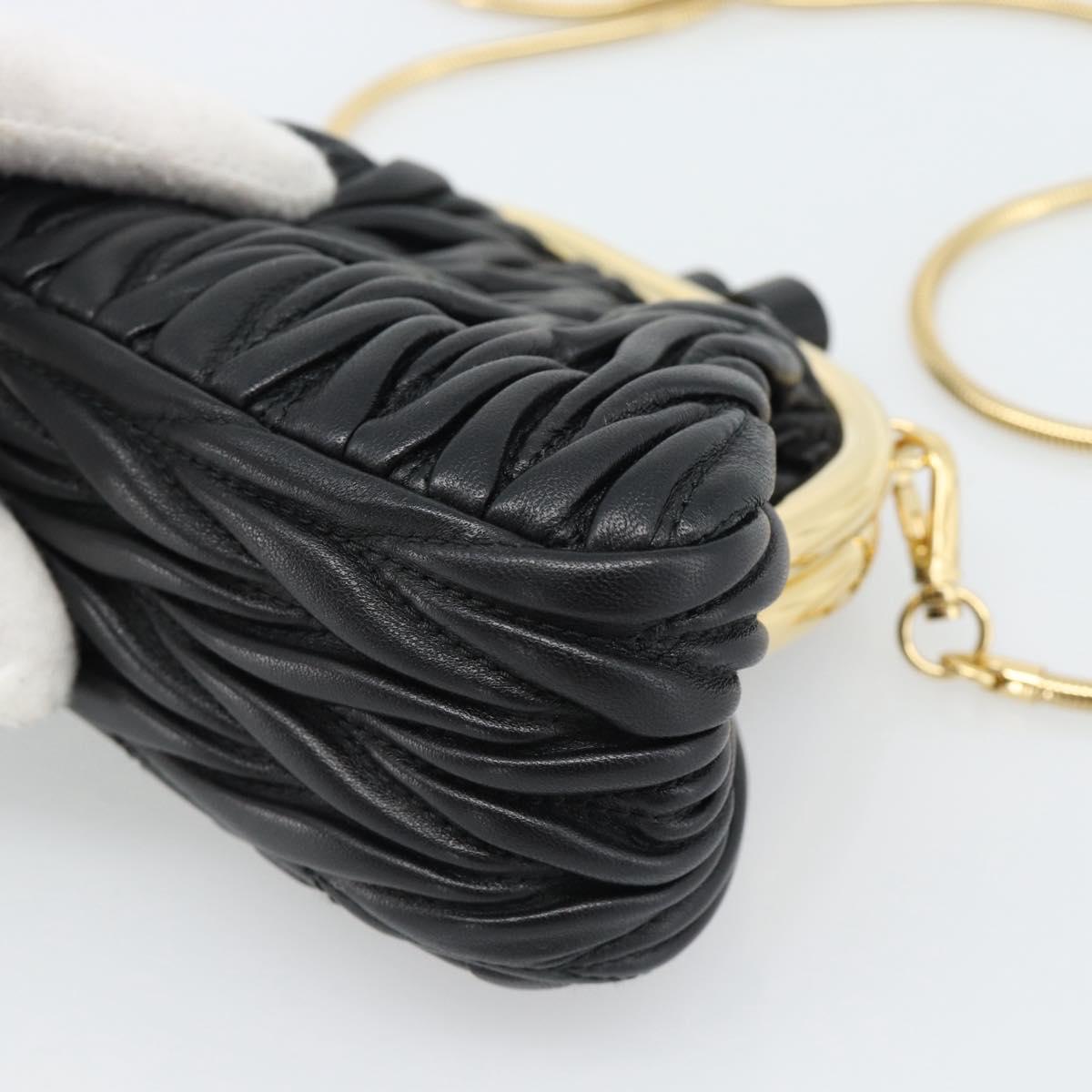 Miu Miu Bell Matelasse Chain Shoulder Bag Leather Black Gold Auth 184906SAM