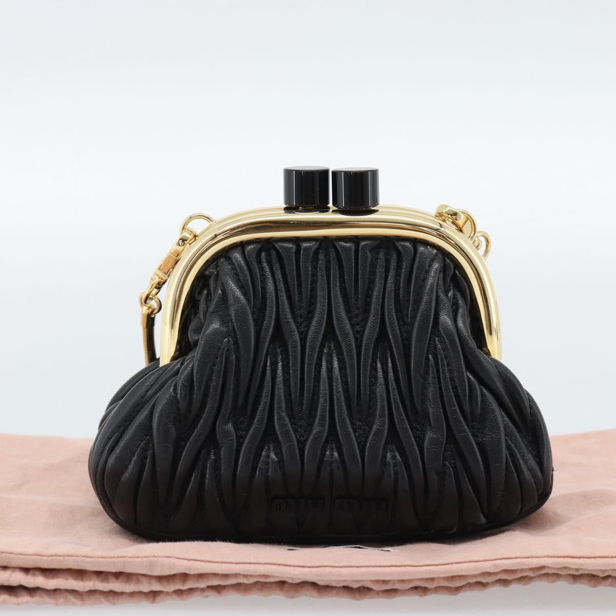 Miu Miu Bell Matelasse Chain Shoulder Bag Leather Black Gold Auth 184906SAM