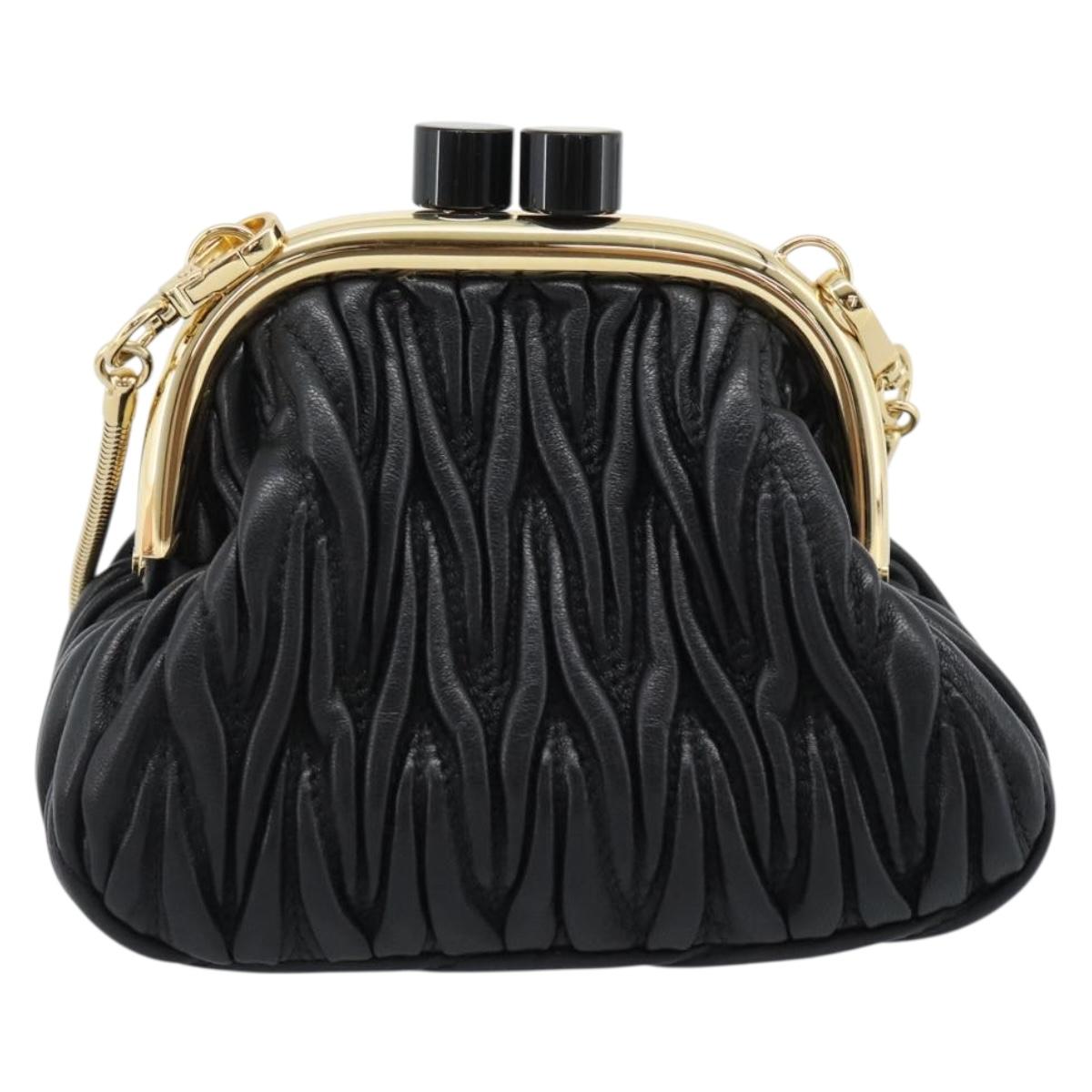 Miu Miu Bell Matelasse Chain Shoulder Bag Leather Black Gold Auth 184906SAM
