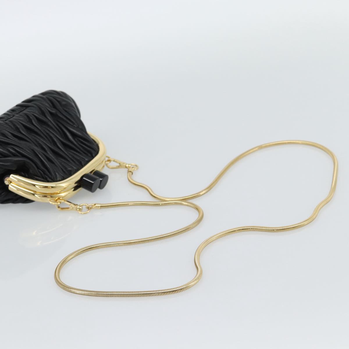Miu Miu Bell Matelasse Chain Shoulder Bag Leather Black Gold Auth 184906SAM