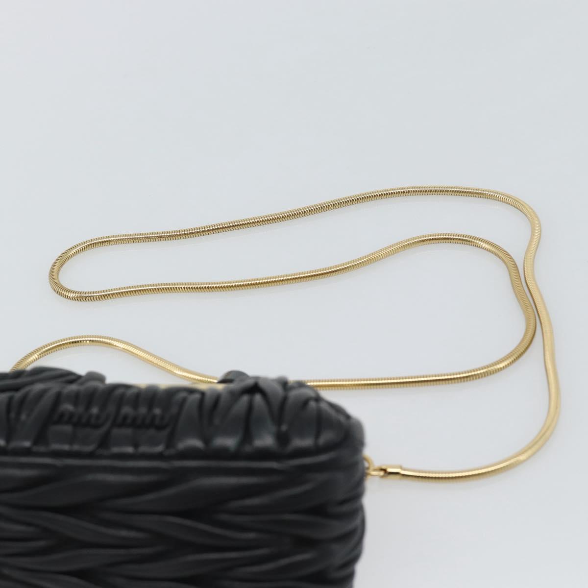 Miu Miu Bell Matelasse Chain Shoulder Bag Leather Black Gold Auth 184906SAM
