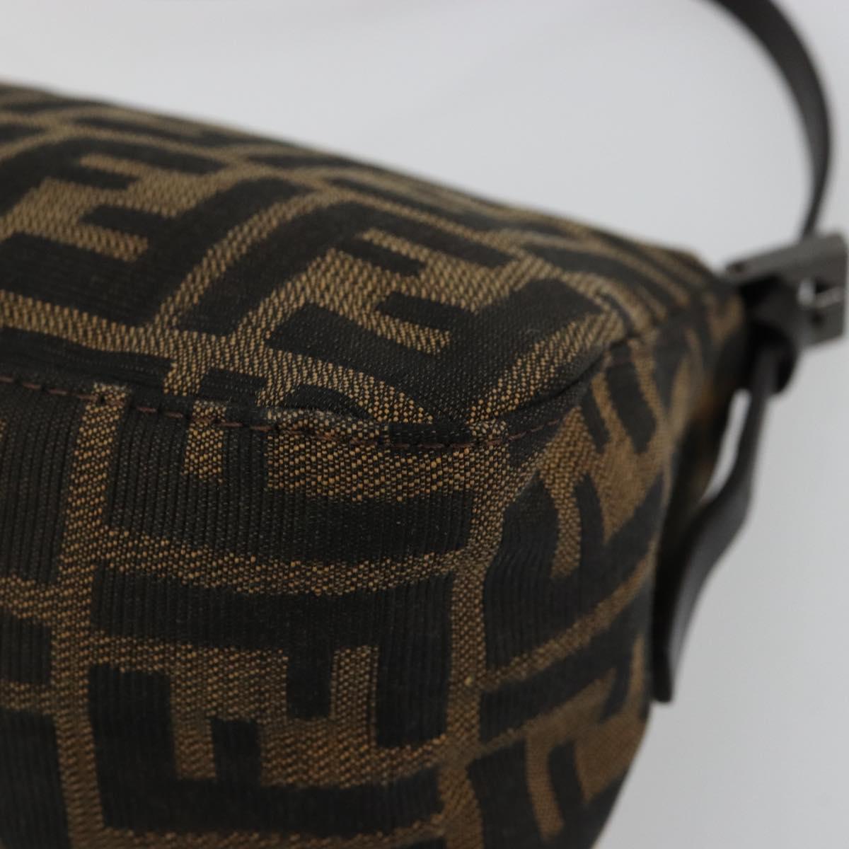 FENDI Zucca Canvas Mamma Baguette Shoulder Bag Black Brown Auth 184907SAM