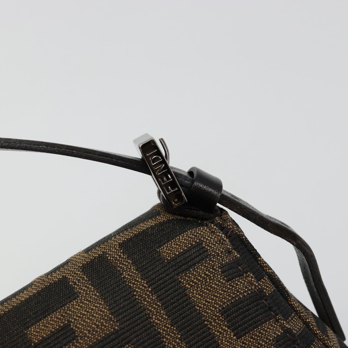 FENDI Zucca Canvas Mamma Baguette Shoulder Bag Black Brown Auth 184907SAM