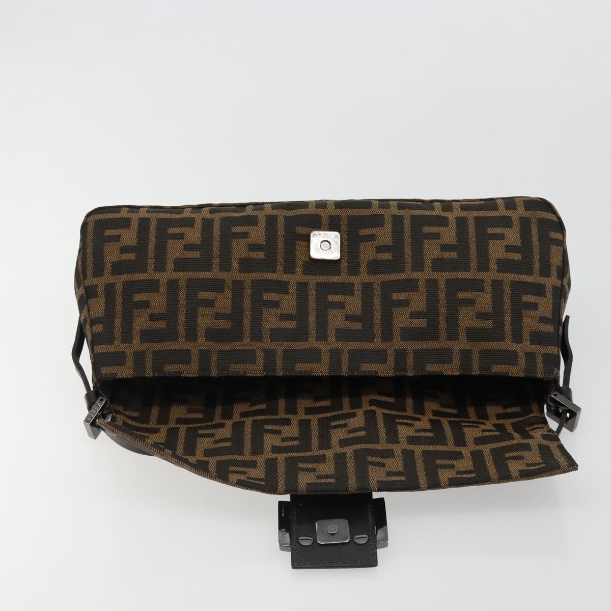 FENDI Zucca Canvas Mamma Baguette Shoulder Bag Black Brown Auth 184907SAM