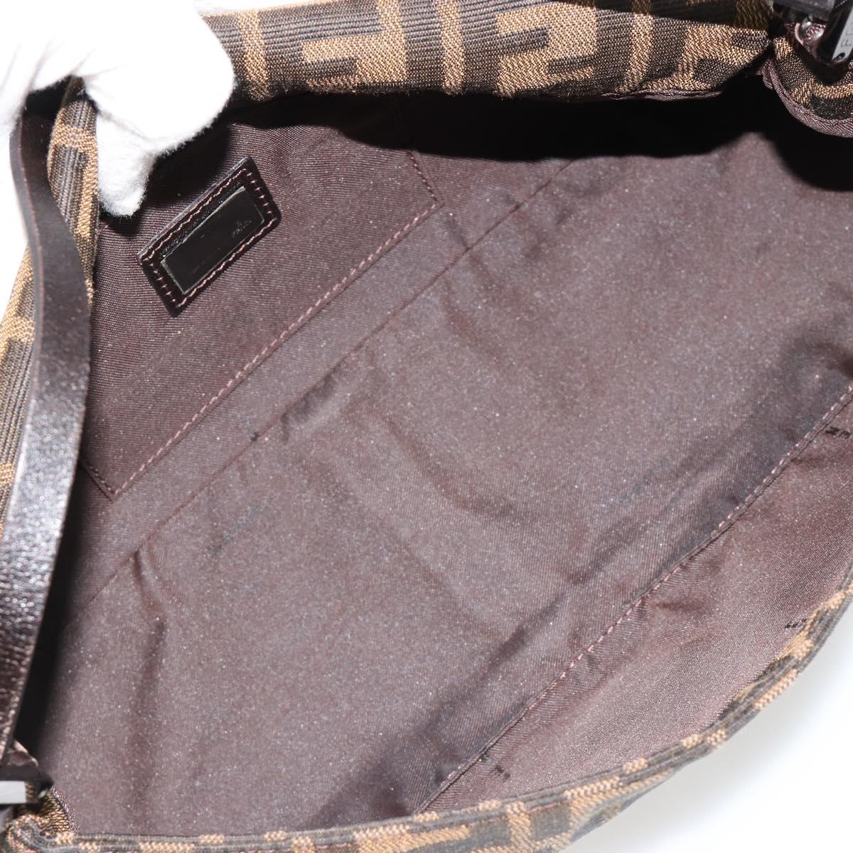 FENDI Zucca Canvas Mamma Baguette Shoulder Bag Black Brown Auth 184907SAM
