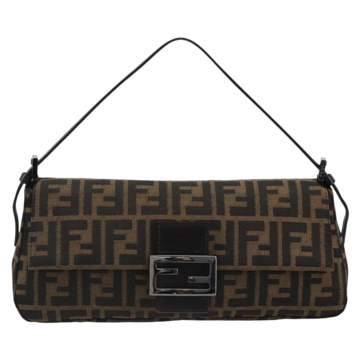 FENDI Zucca Canvas Mamma Baguette Shoulder Bag Black Brown Auth 184907SAM