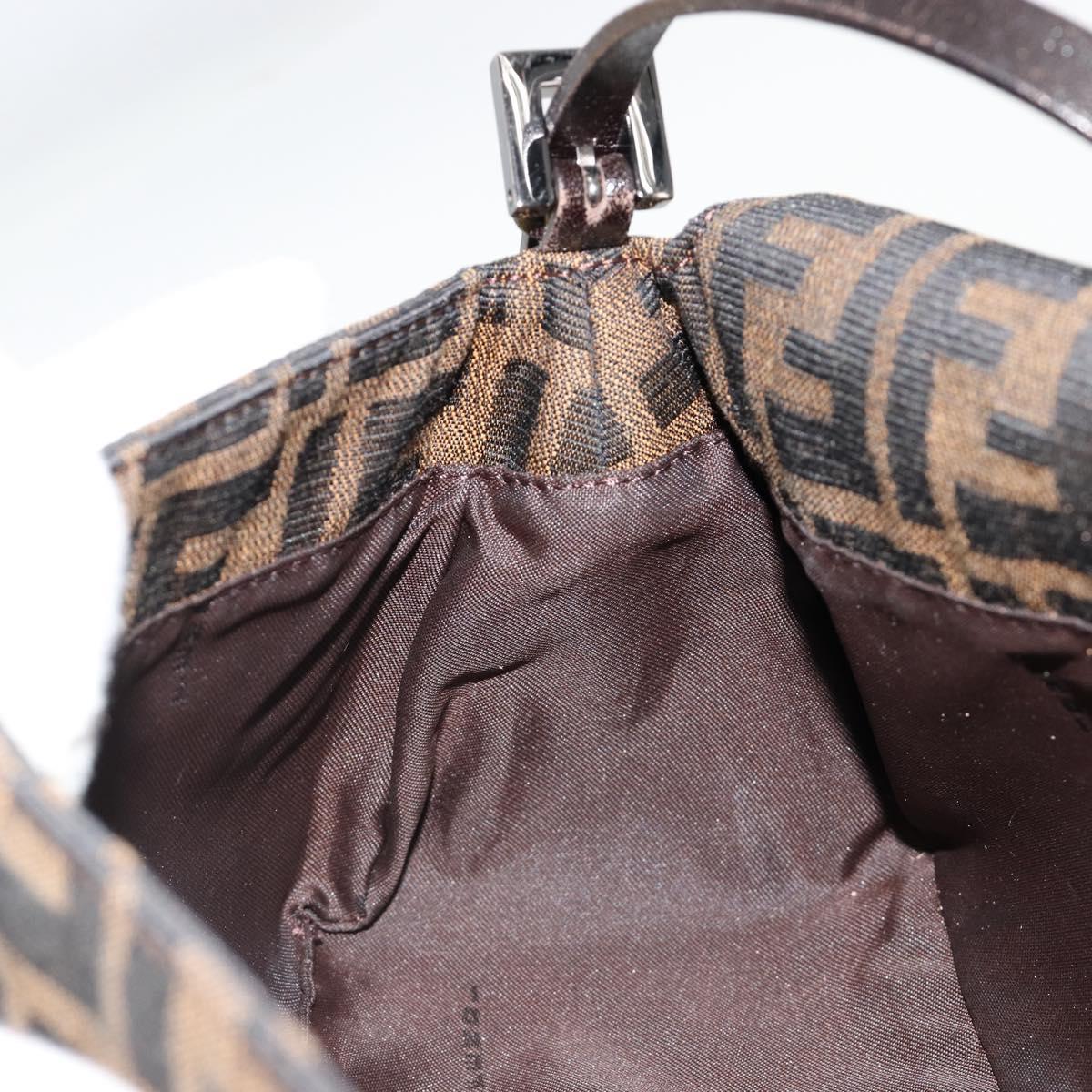 FENDI Zucca Canvas Mamma Baguette Shoulder Bag Black Brown Auth 184907SAM